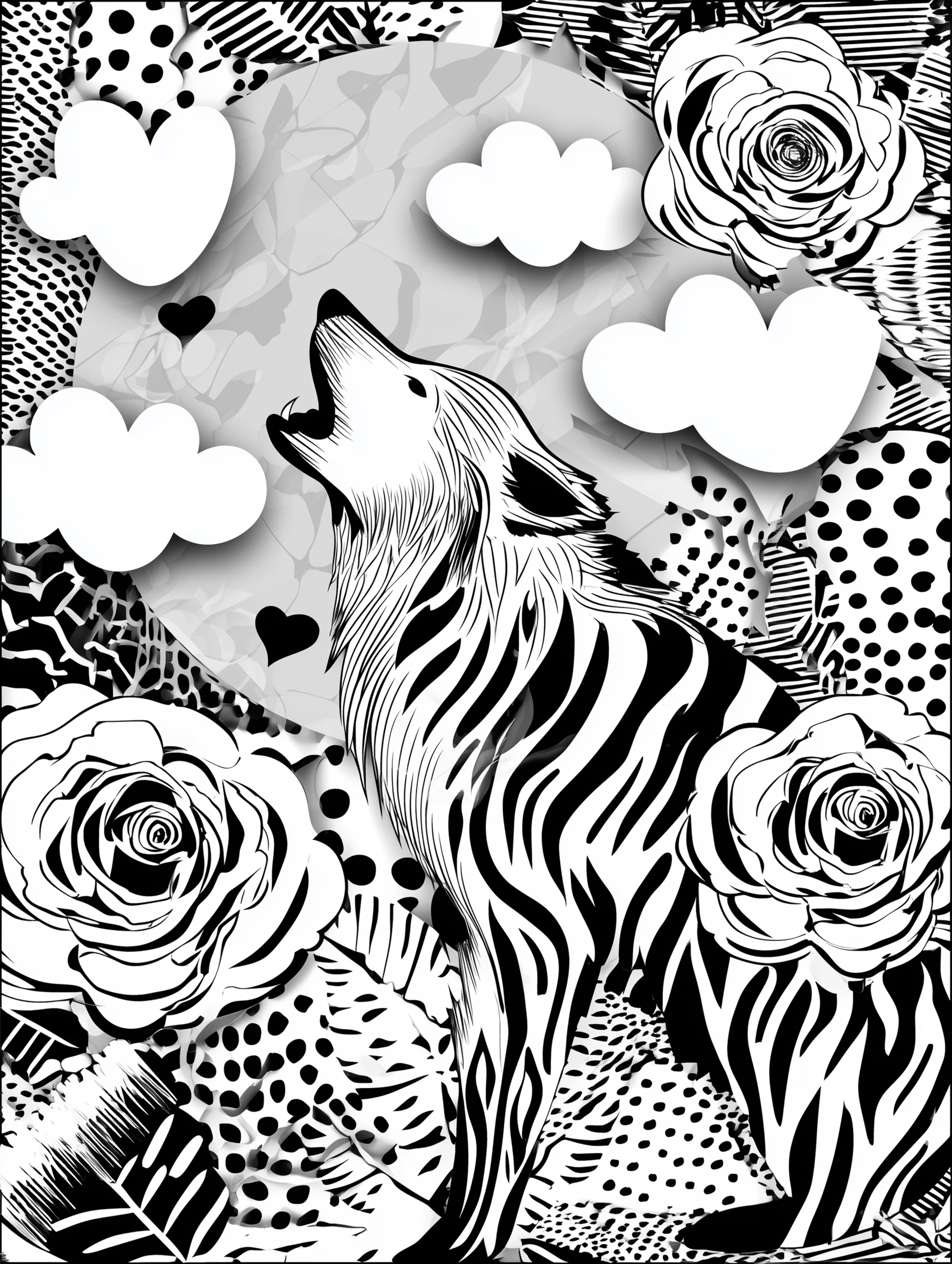 Free printable wolf coloring page for adults featuring a wolf howling at the full moon